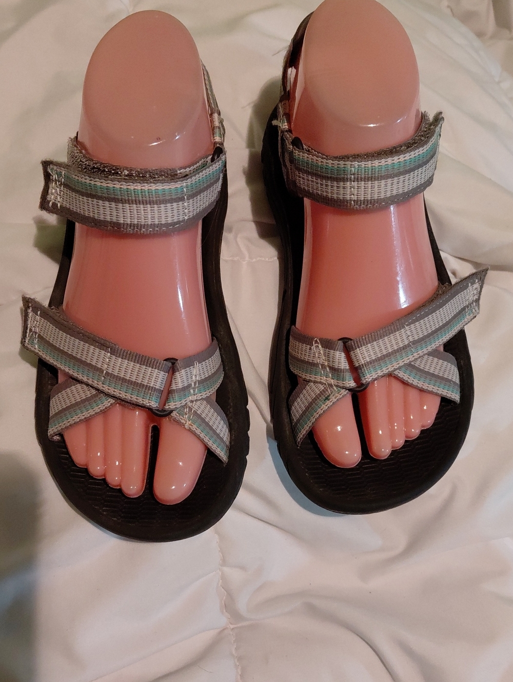 Magellan Outdoors Women's Strappy Sandals in Black and Light Blue